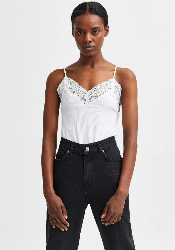 Selected Femme Mandy Lace Trim Vest, Snow White