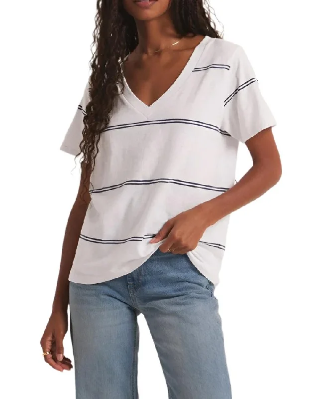 Z Supply Striped V Neck Pocket Tee White