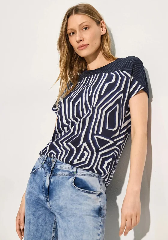 Cecil Contrast Geometric Print T-Shirt, Navy & White