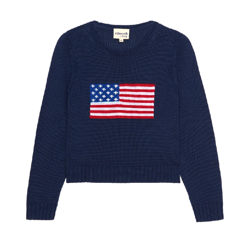 American Flag Fashion Crewneck Sweater in Navy