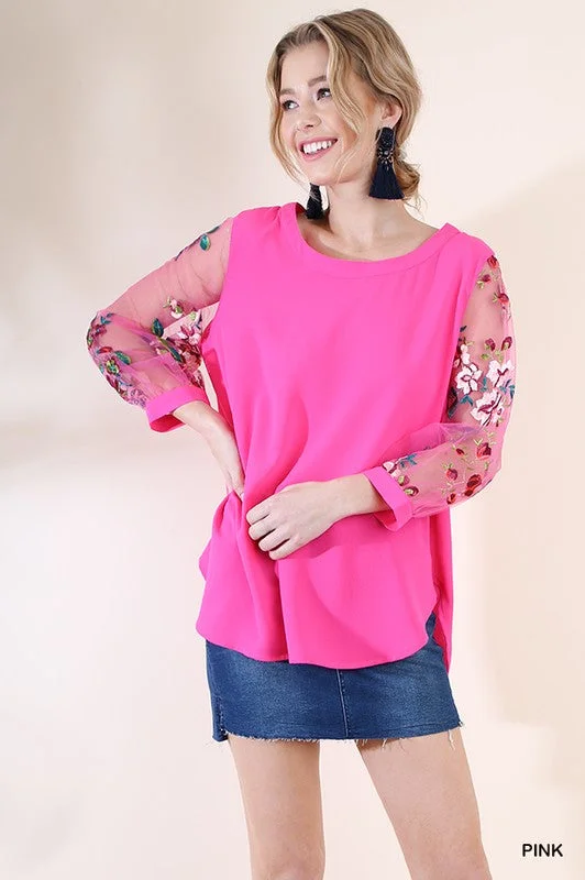 Embroidered Puff Sleeve Blouse