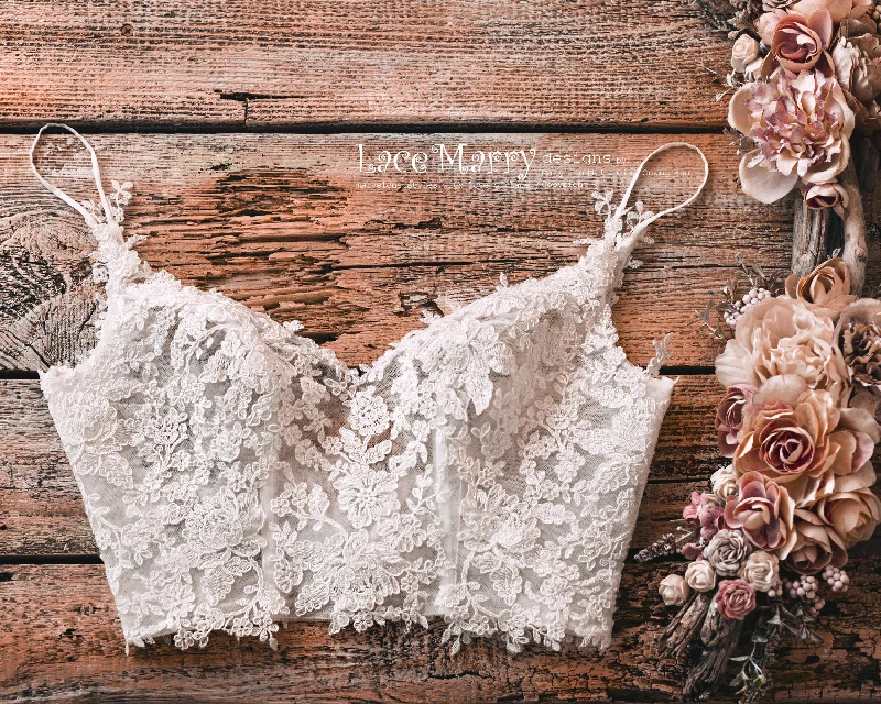 Bridal Lace Crop Top with Thin Straps