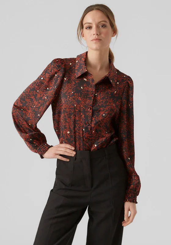 Vero Moda Eya Balloon Sleeve Print Blouse, Red Ochre