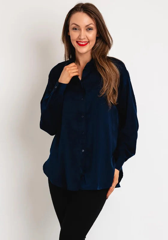 Tiffosi Satin Oversized Shirt, Navy