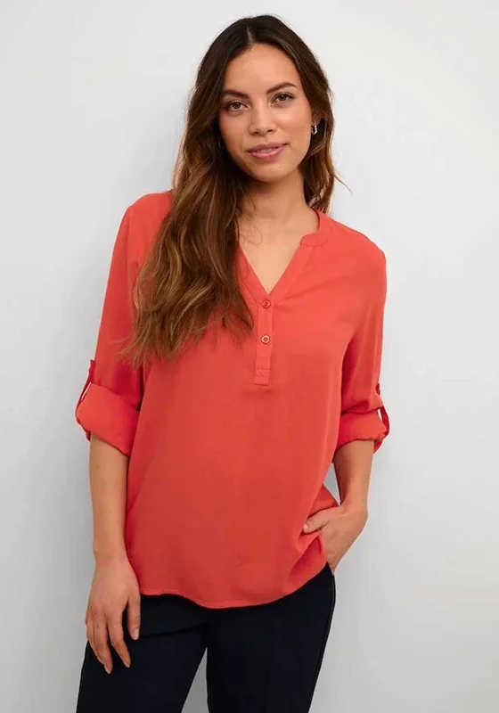 Kaffe Milia Linen Blend Blouse, Cayenne