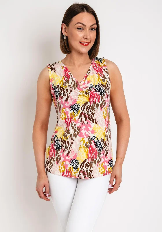 Fransa Seen Animal Print V Neck Sleeveless Top, Pink Carnation