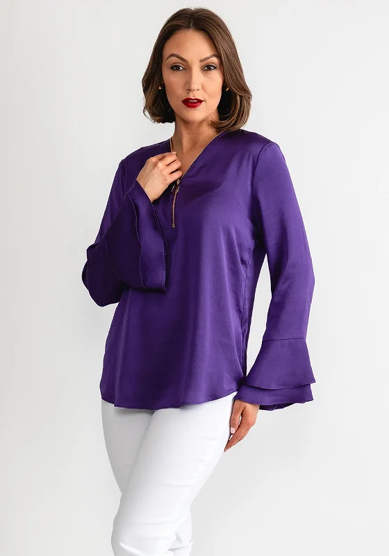 Joseph Ribkoff Zip Neckline Satin Top, Purple