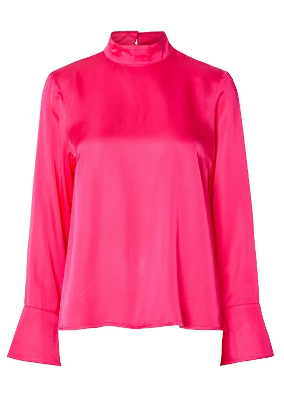 Selected Femme Ivy Satin Blouse, Fuchsia Purple