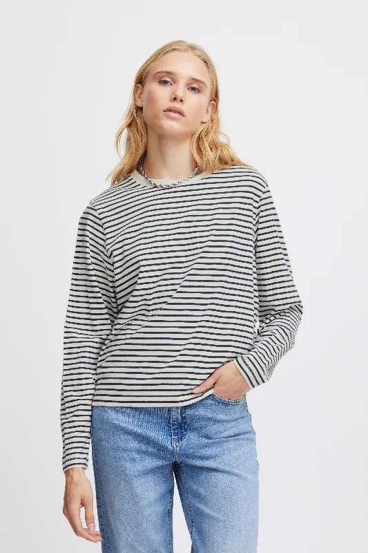 Ichi Mira Long Sleeved Stripe T-Shirt, Total Eclipse