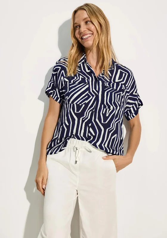 Cecil Printed Short Sleeve Blouse, Navy Multi