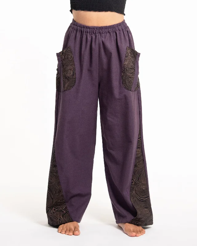 Unisex Thai Cotton Pants with Hill Tribe Trim in Violet