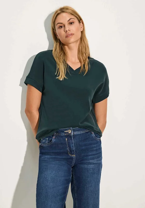 Cecil V Neck Modal Short Sleeve Sweatshirt, Dark Green