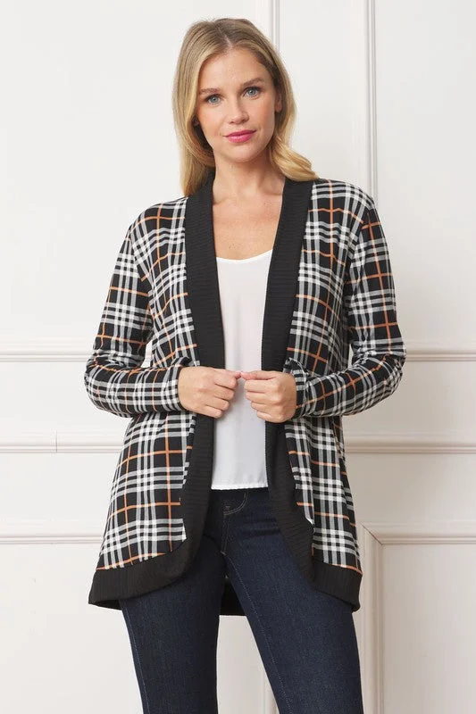 Plaid Contrast Drape Open Cardigan