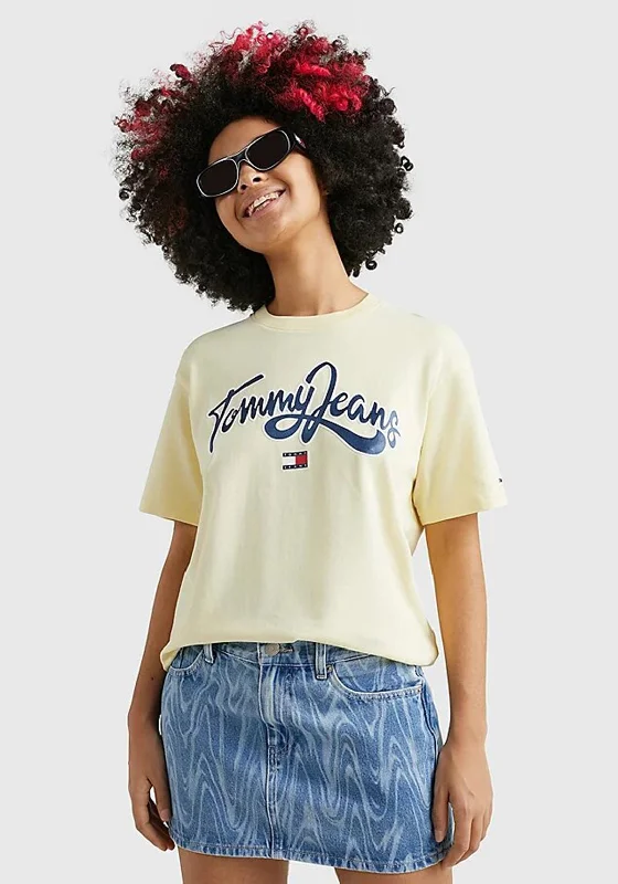 Tommy Jeans Womens Pop Crew Neck Tshirt, Lemon Zest