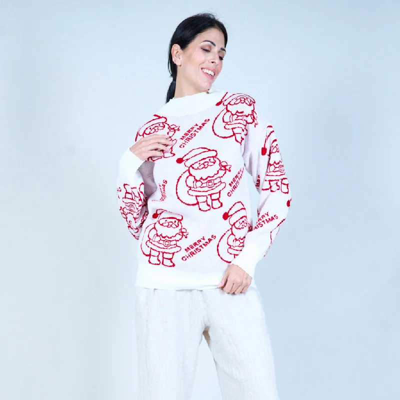 Weekend Offers That Sizzle Festive Santa print Christmas sweater wholesale