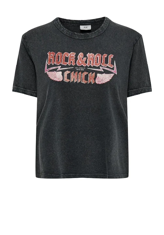 JDY Elina “Rock & Roll” Print Tee, Black