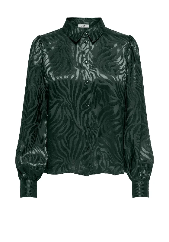 JDY Diffi Satin Zebra Print Blouse, Scarab Green