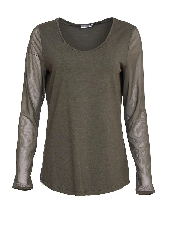 Naya Round Neck Mesh Sleeve Top, Green