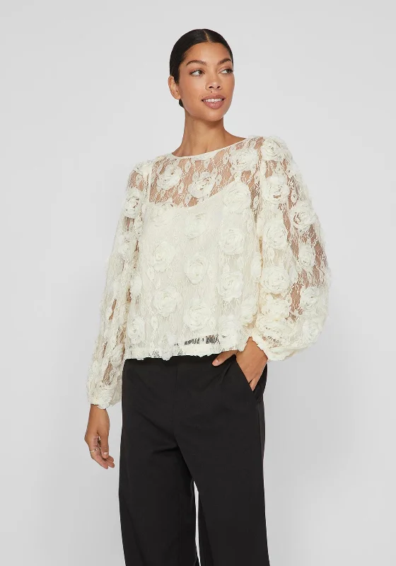 Vila Maja Flower Applique Lace Blouse, Birch