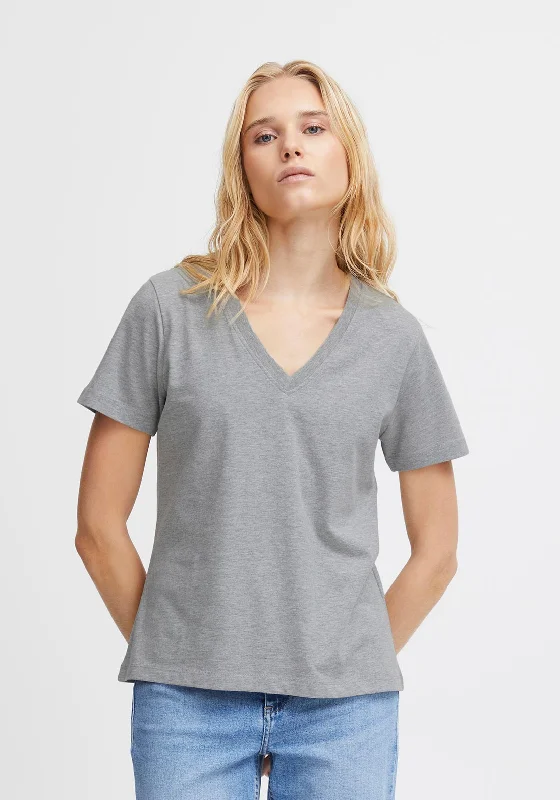 Ichi Palmer V-Neck T-Shirt, Grey Melange