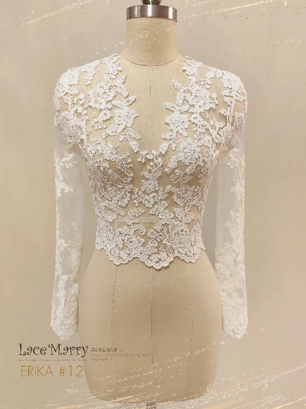 ERIKA #12 / Bridal Crop Top with Long Sleeves and V Neckline